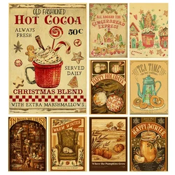 Carteles de postre de cacao de Navidad Retro, imagen de Arte de Vida Vintage, lienzo, oficina, cafetería, regalos de decoración del hogar, pintura