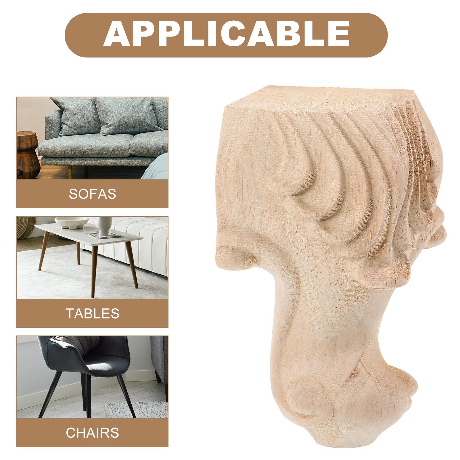 

4Pcs Decorative Wooden Sofa Feet Vintage Furniture Legs for Table Cabinet Chair Embossed Pattern Non-Slip Floor Protector Home