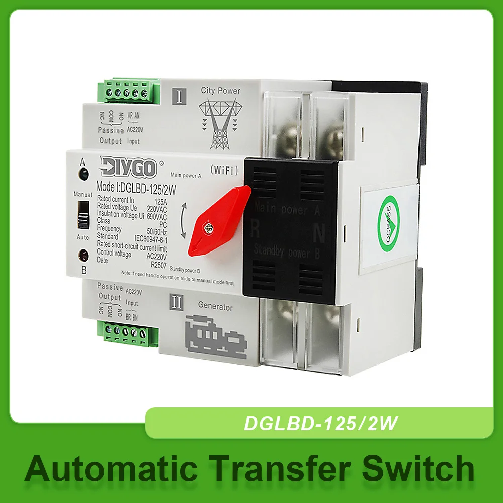 WIFI Smart ATS Remote Control 2P Dual Power Automatic Transfer Switch Selector Uninterrupted Power Timer Work With eWelink App
