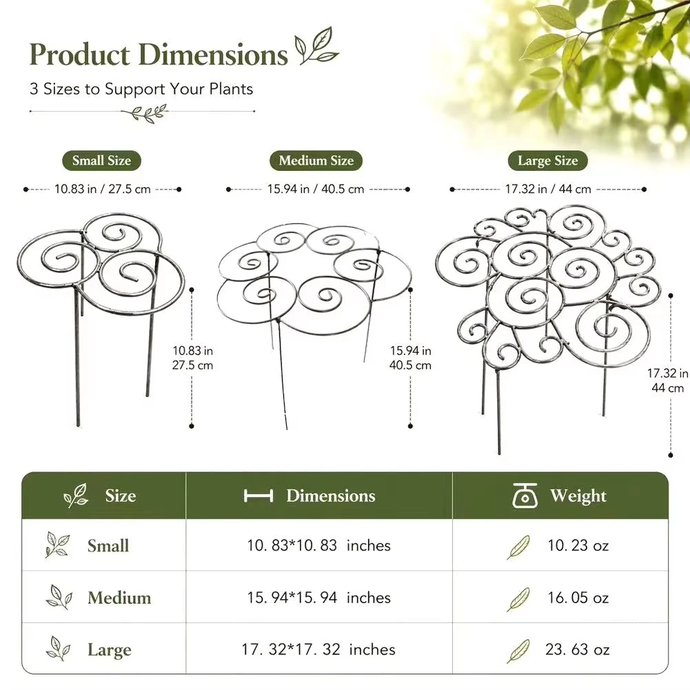 Metal Plant Support Ring for Garden, Peony Cage Support Stand, Decorative Grow Through Rings, Orchid Stackable Houseplant Stake