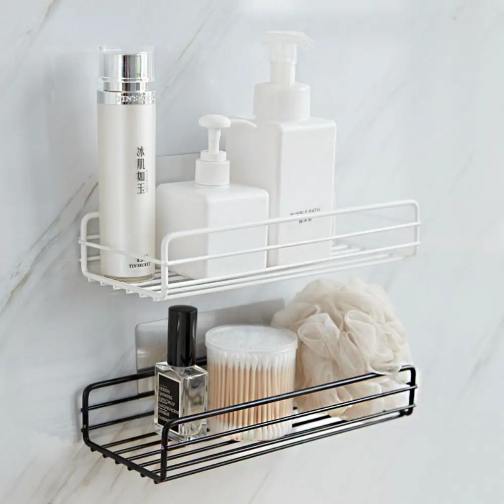 Bathroom Storage Rack Kitchen Organizer Shelf Black Shelves Corner Frame Iron Shower Mounted Caddy Rack Shampoo Holder