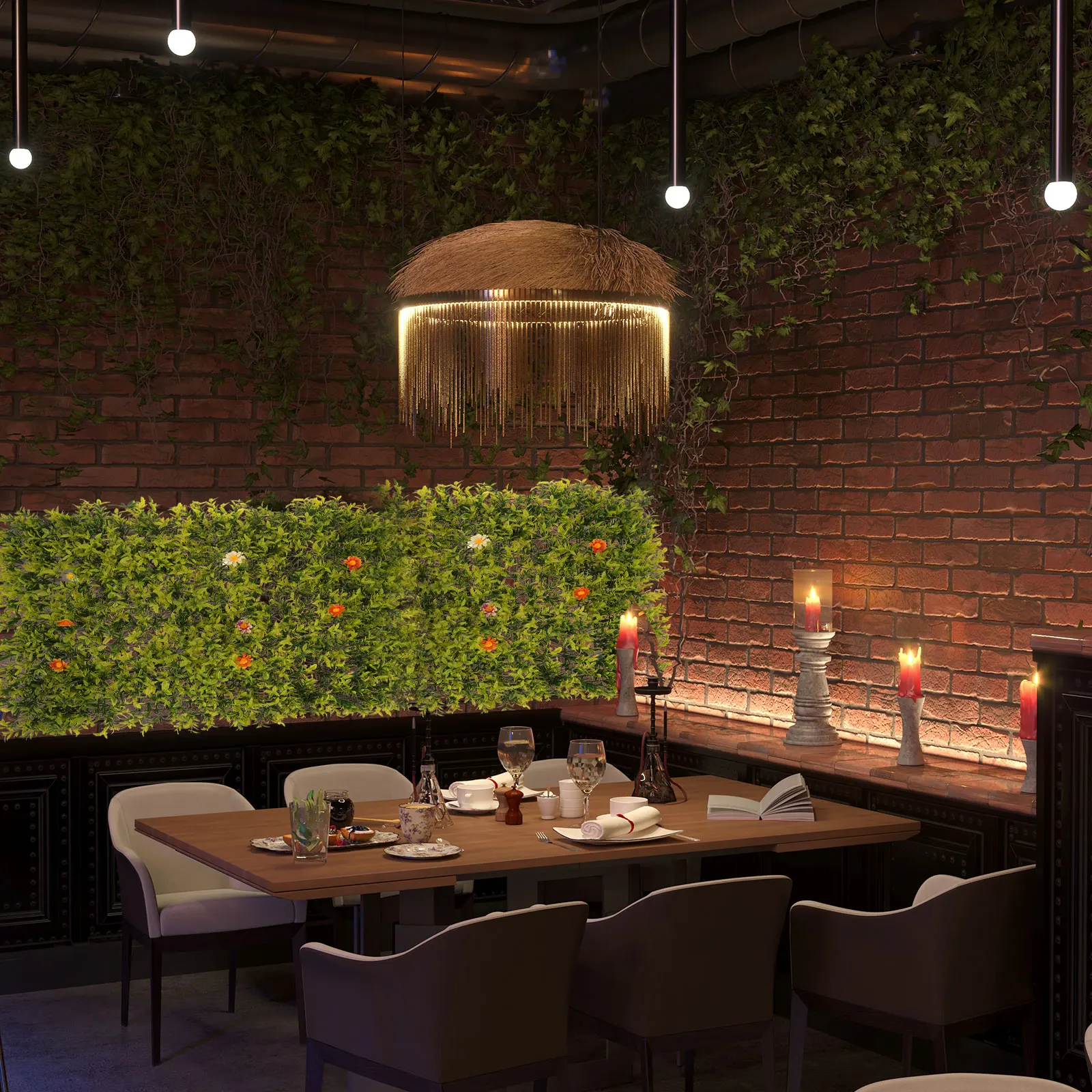 

Simulated Plant Wall Decor Artificial Greenery Panels Leaf Mat Privacy Fence For Balcony Patio Wedding Restaurant Outdoor Indoor