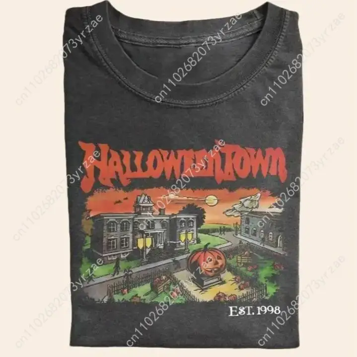 

Halloweentown Est 1998, ретро футболка для мужчин и женщин, винтажная футболка высокого качества, хлопковая футболка с короткими рукавами, модные мягкие дышащие топы