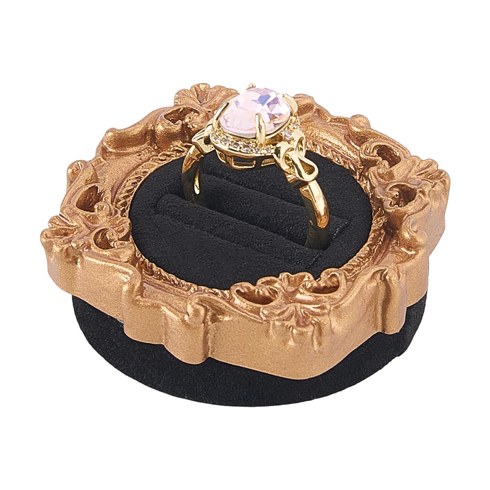 Mini Vintage Engagement Ring Holder Gold with Black Velvet Mat Inside 1.87x0.67inch 1 Slot Vintage Rings Display Stand Single