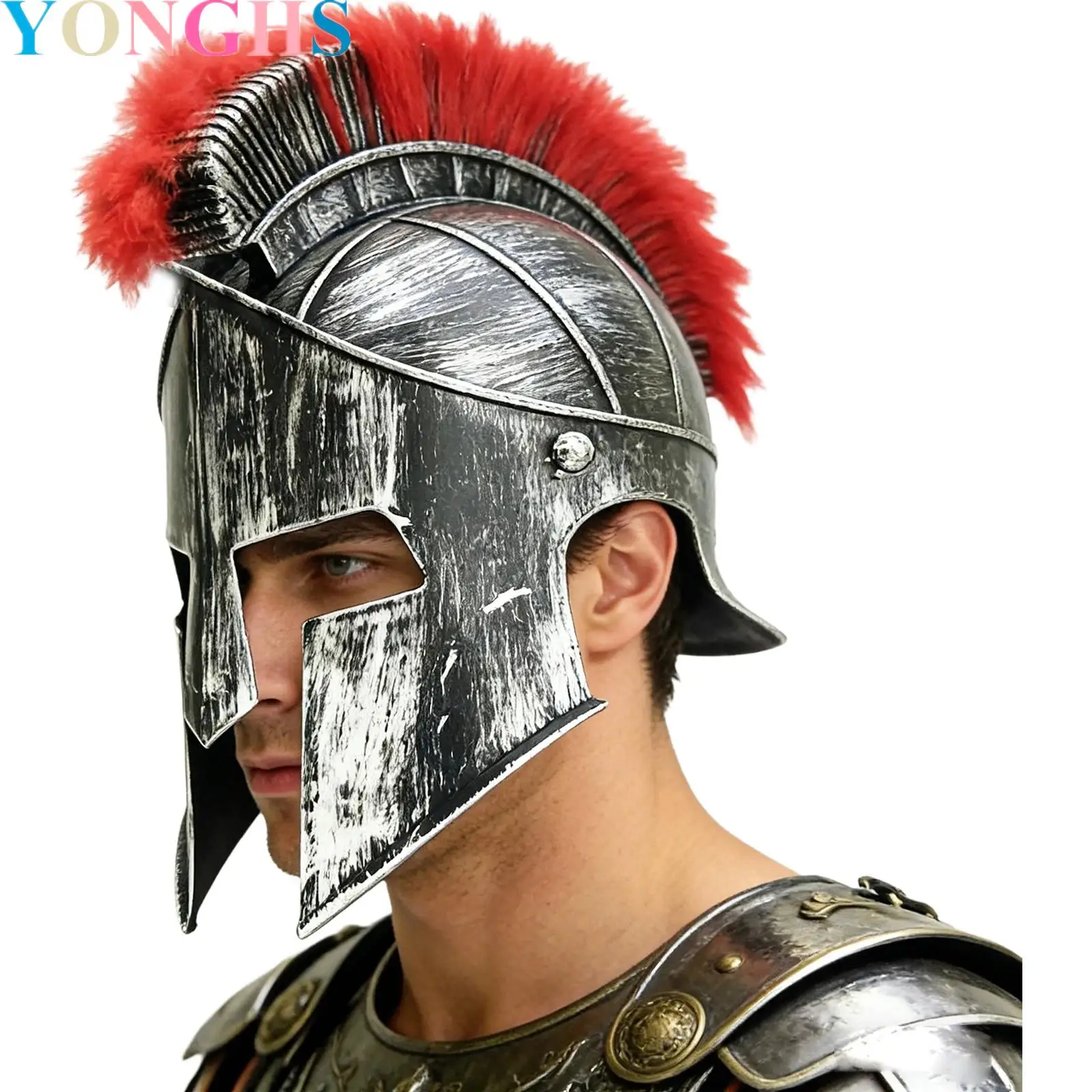 Roman Warrior Greek Costume Helmet Medieval Knight Hats Gladiator Spartan Headwear Accessory for Halloween Cosplay Dress Up Prop