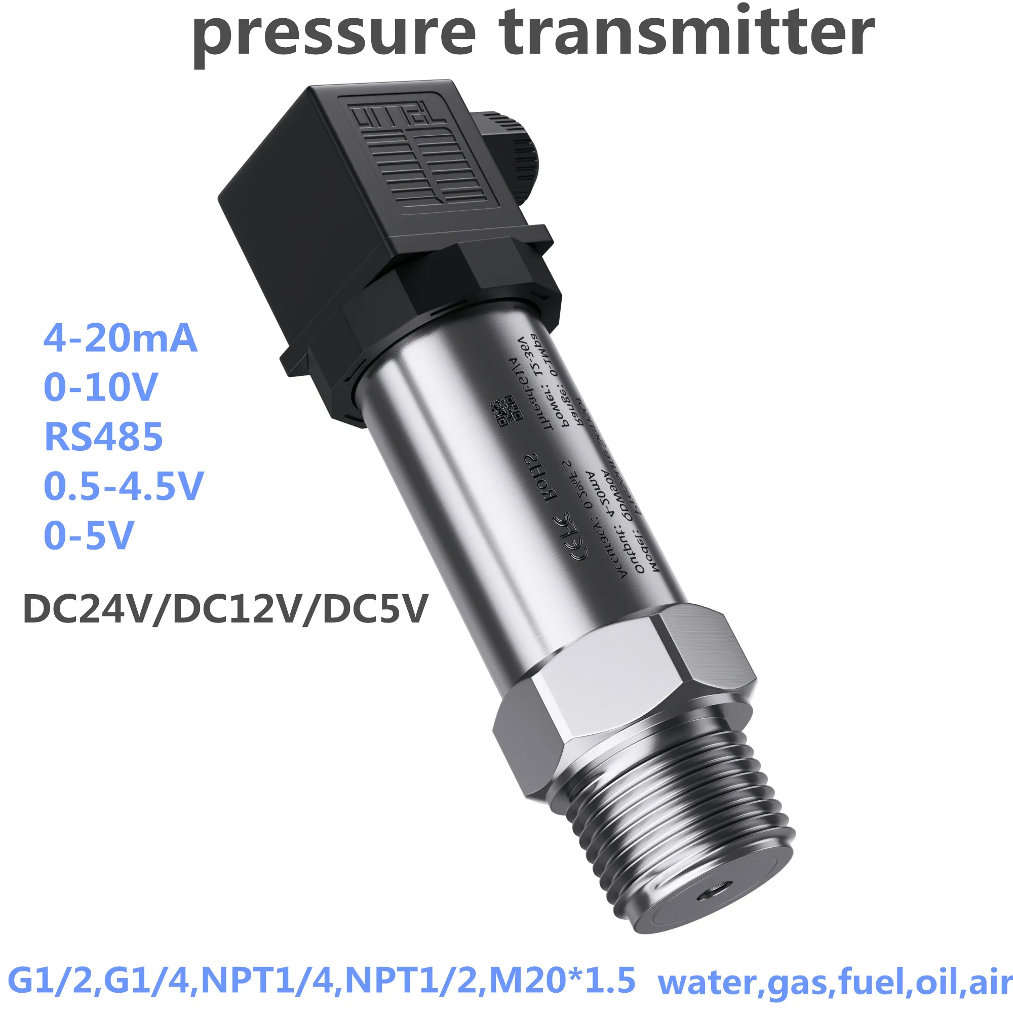 

4-20mA 0.5-4.5 Pressure Transmitter for Water Oil Gas M20*1.5 10Mpa 10bar 30kpa Pressure Sensor Gauge NPT1/4'