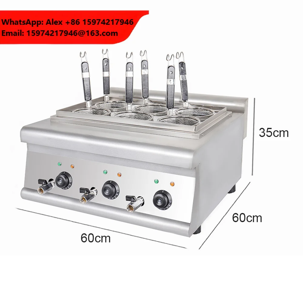 Commercial Tabletop Stainless Steel Automatic Lift 6-Basket Noodle & Pasta Cooker With Heater & Food Warmer