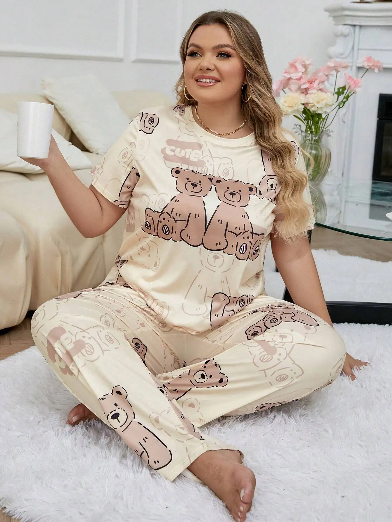 

Plus Size Cute Bear Print Pajama Set for Women - Soft Comfortable Loungewear