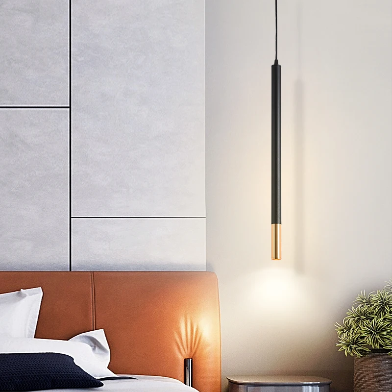 

Nordic LED long line chandelier modern minimalist bedside pendent lamp reading decor creative bar long ceiling suspended lights