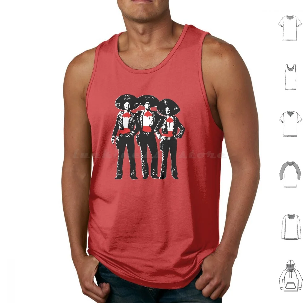 Three Amigos-Pop Art On Red Tank Tops Vest Sleeveless Pop 3 Amigos Steve Chevvy Chase Short Movie Film Portrait Funny