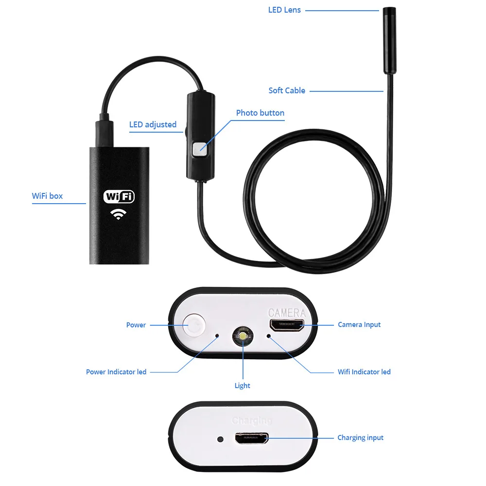 Imagem -05 - Endoscópio Industrial com Fio Macio Mini Câmera Endoscopia Tubular Endoscópio Automotivo Inspeção de Esgoto em Wifi hd 1080p