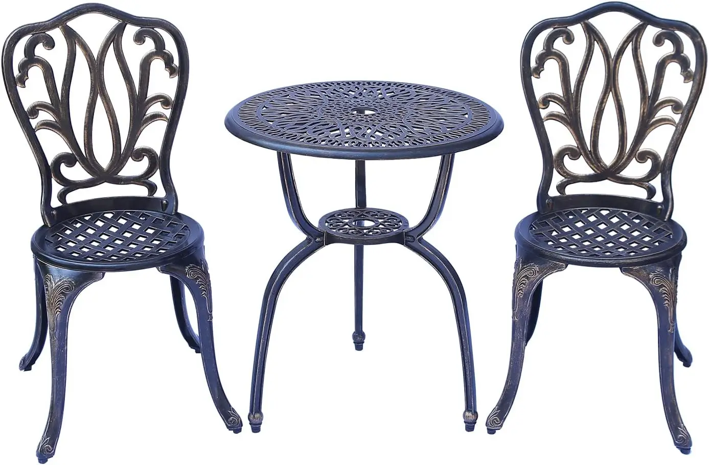 Antique Copper 3-Piece Outdoor Cast Aluminum Bistro Set, Anti-Rust Patio Furniture for Yard Park Front Porch