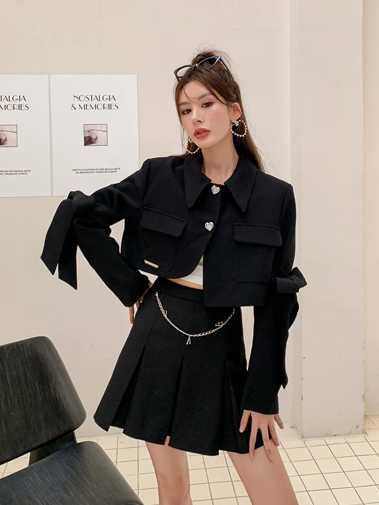 

LREEDOM Original Design Knot Tie Women's Jaet Autumn Winter ort Sve Casual Sle Fem Outerwear