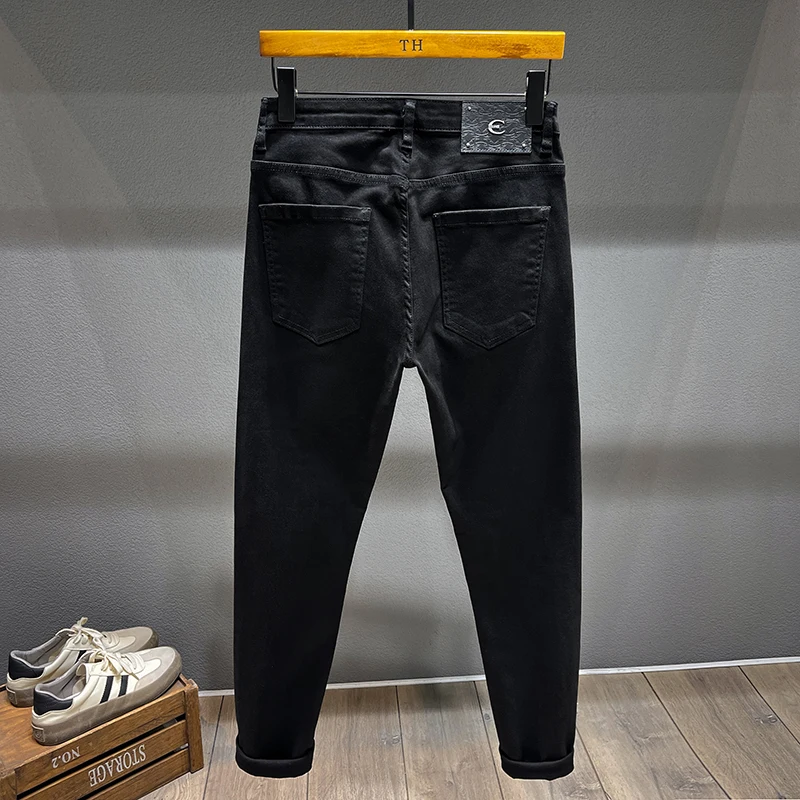 Y2k designer fashion new jeans scratch wash nostalgic stretch slim fit perforated patch white men's jeans retro pants hombre