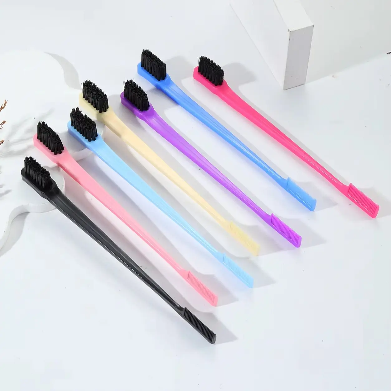 

7pcs multi-color 2-in-1 double-sided edge control hair brush, eyebrow comb,hairdressing tools Special for real hair wigs