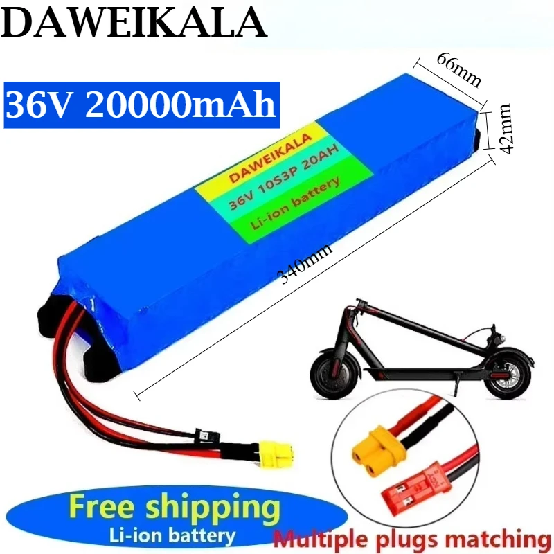 

2026 36V 20Ah 18650 Lithium Battery Pack 10S3P 20000mah 800W Same Port 42V M365 Power with BMS