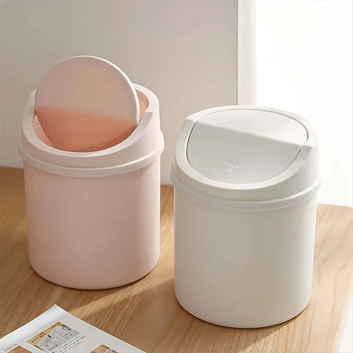 4pc Space-Saving Mini Desktop Trash Can with Lid - Cylindrical Tabletop Waste Bin, Easy to Clean Screw-Off