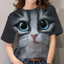 2024 Summer Women's Cat Theme 3d Print Painting T Shirts O-Neck Casual Unisex Tops Daily Pullover New T-shirt Design Streetwear