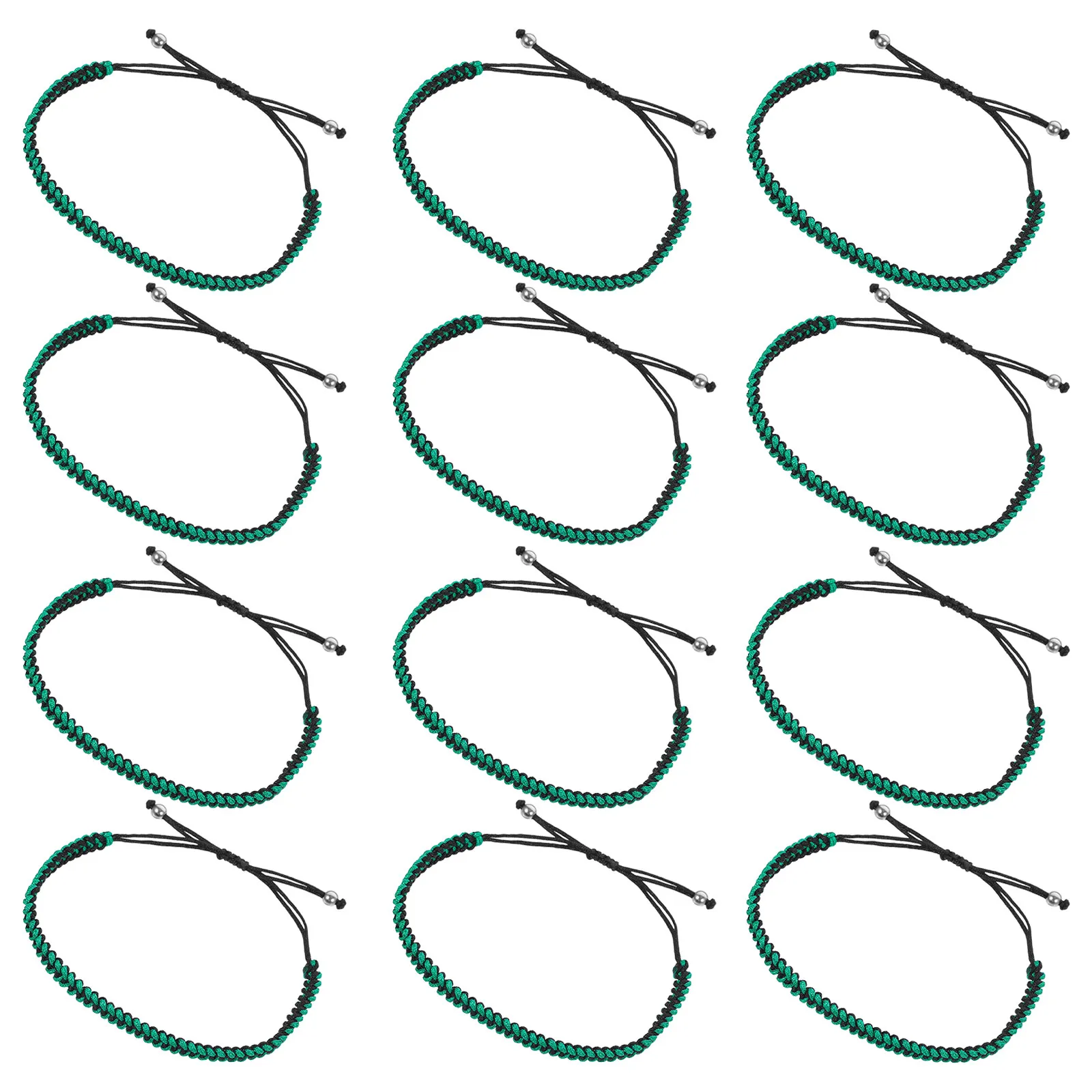 12Pcs Braided Baseball Rope Bracelets Adjustable Green Black Sports Team Gifts Party Favors Friendship Wristbands Sports