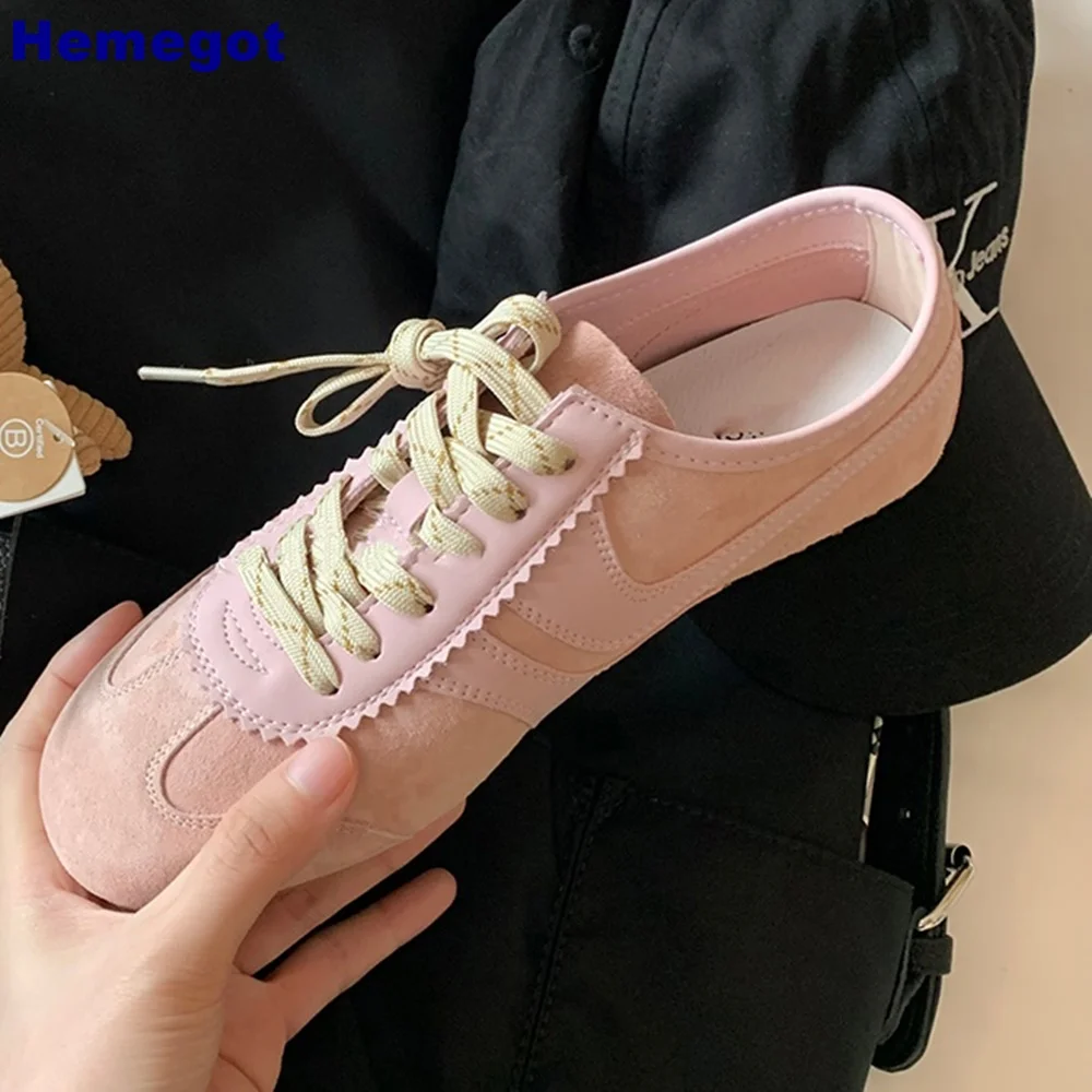 Round Toe Sports Casual Shoes 2024 Summer New Mixed Color Lace-Up Street Style Flat Shoes Fashion Women Ballet Shoes