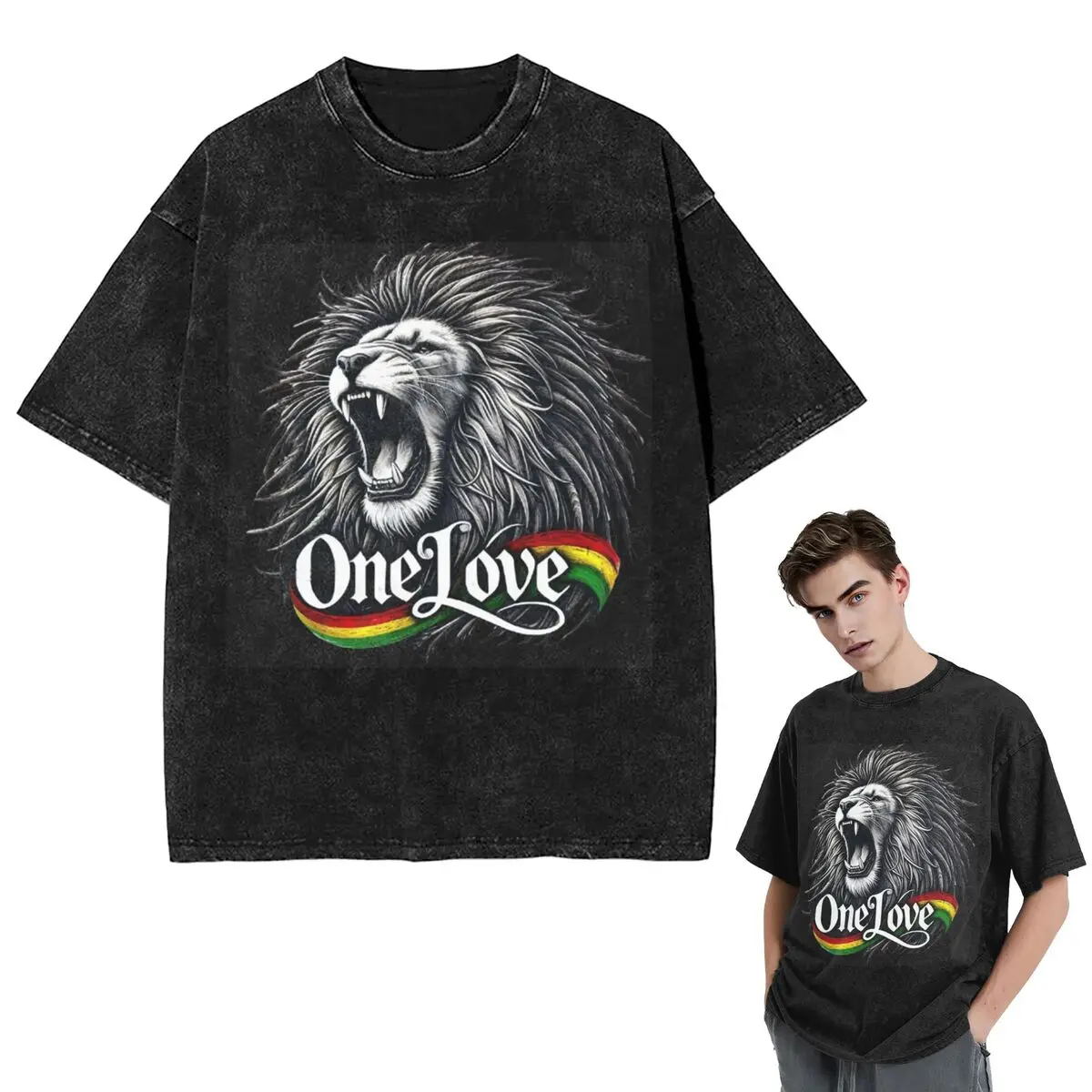 Streetwear T-Shirts Rastafarian Amaiquina Reggae Rasta Lion Street Skullies Washed T Shirt Short Sleeve  T-Shirt Tops Tees
