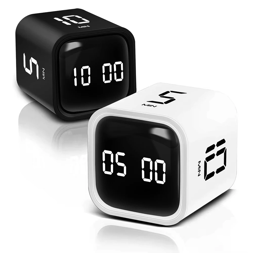 Cube Timer Gravity Sensor Flipping Rechargeable LED Display 4 Preset Time Dual Modes Countdown Cooking Study Mini Digital Timer