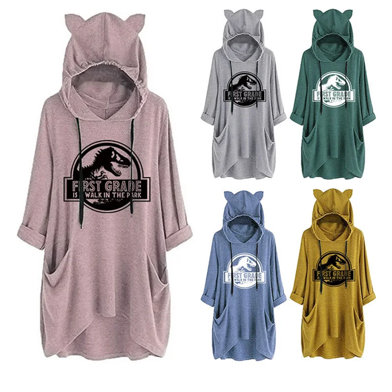 

new autumn and winter cotton women's first grade is a walk in the park. Letter printed long cat ear hoodie cashmere