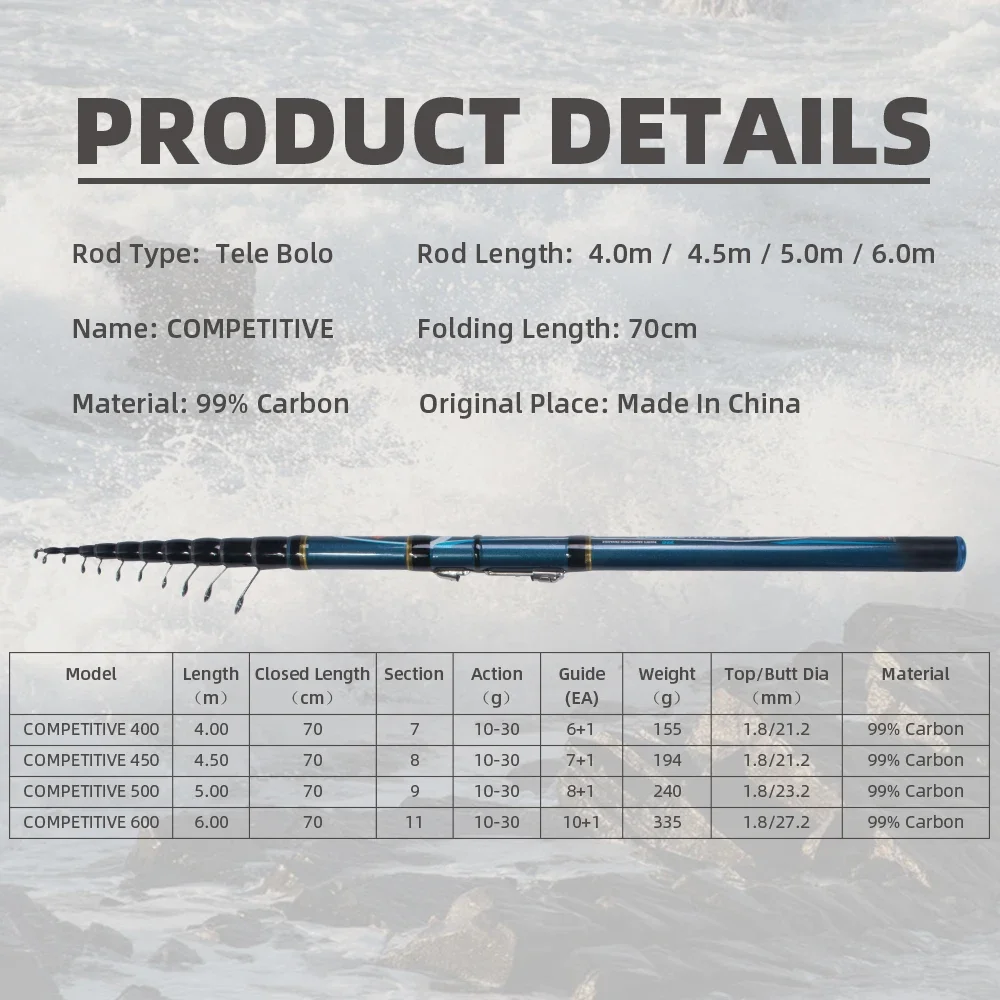 MIFINE Telescopic Bolo Fishing Rod 4/4.5/5/6M HIGH CARBON Trout Ultra Light Spinning Float Bolognese