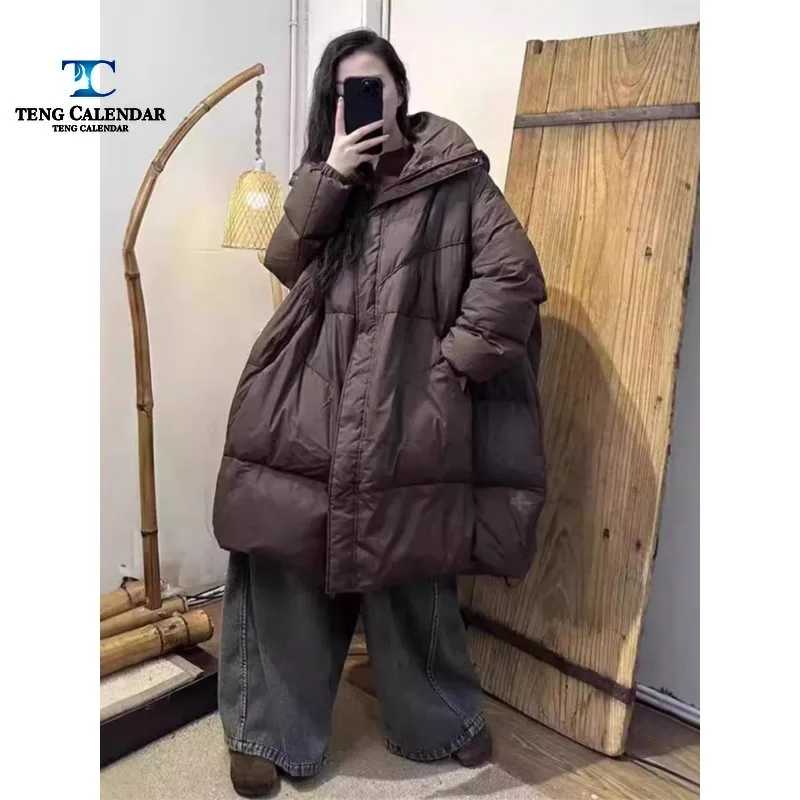 Fashionable European Plus Size Down Jacket, Hooded Canopy A-line Loose White Duck Down Warm Jacket, New Winter 2024 Edition