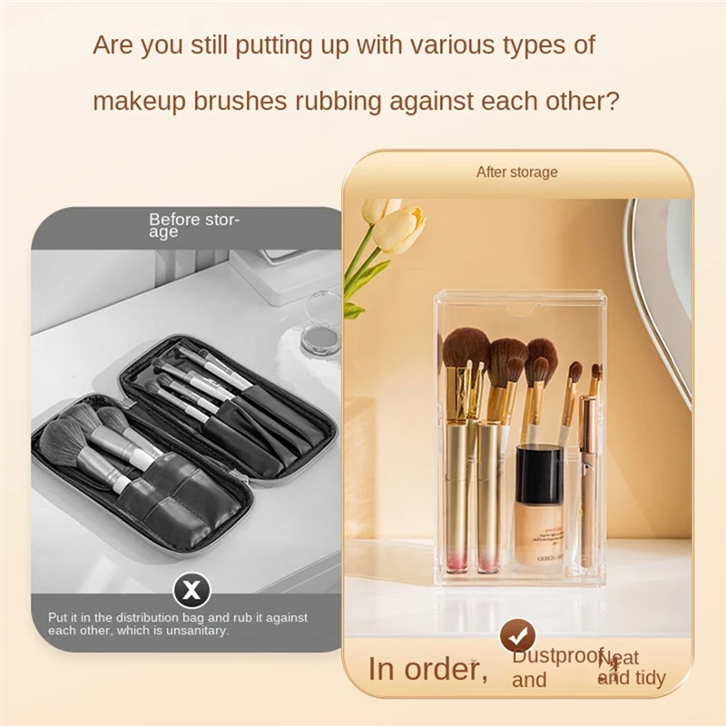 

Hot Sale-Storage Solution Set:Dressing Table Lipstick Rack, Dust-Proof Desktop Cosmetics Box Large-Capacity Makeup Brush Tube