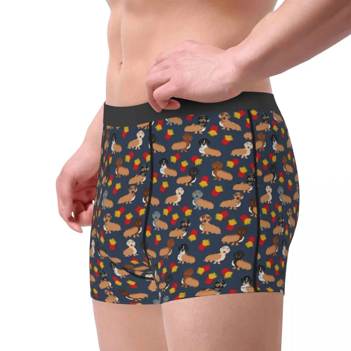 Men Dachshund And Fries Hot Dog Underwear Animal Sexy Boxer Briefs Shorts Panties Male Polyester Underpants Plus Size