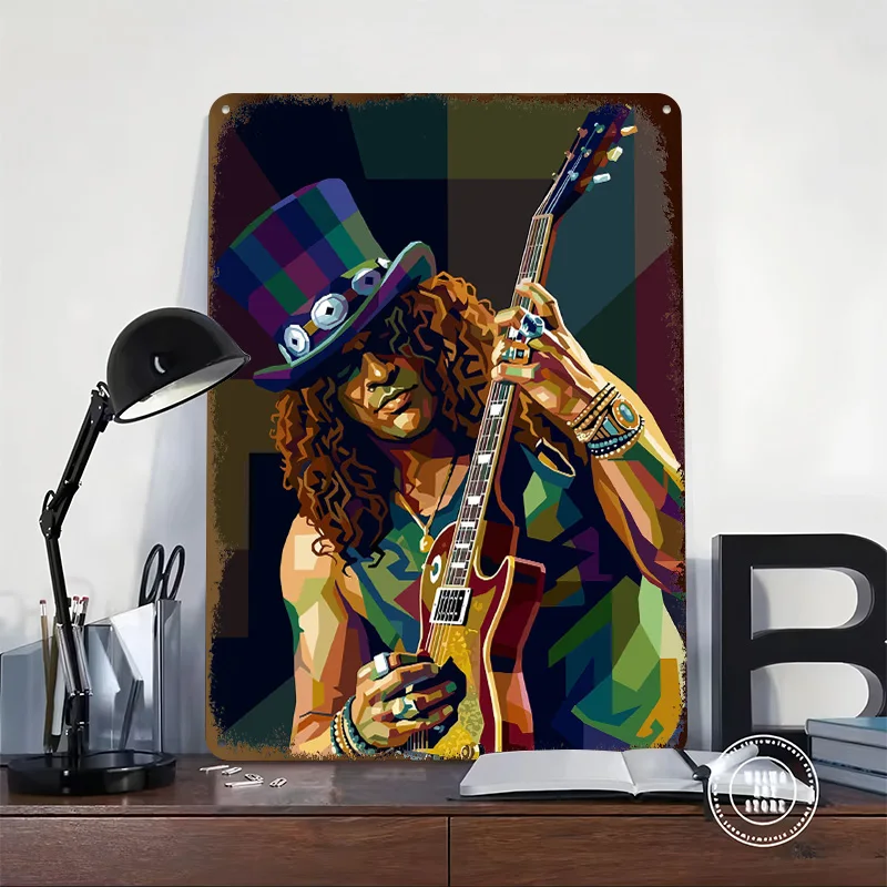 Slash Pop Art Portrait 3D Texture Metal Poster Customized Wall Art Tin Sign Gift for Mancave Room Decorating Interior Coffee Bar