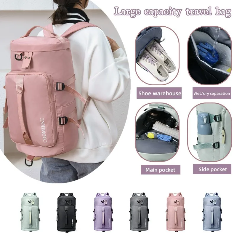 Bolsa de armazenamento de viagem de grande capacidade Bolsa impermeável multiúso Sports Yoga Fitness Bag Mochila de balde redondo Oxford para mulheres