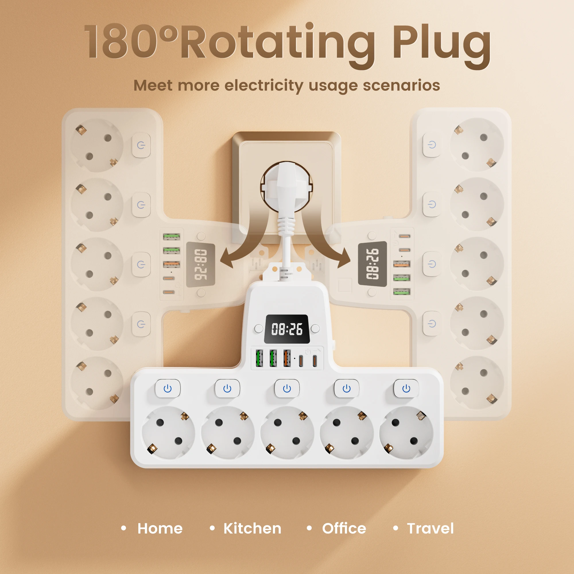 

Плата питания европейского стандарта 11 в 1, настенная розетка с часами, удлинитель питания с несколькими розетками и независимым выключателем