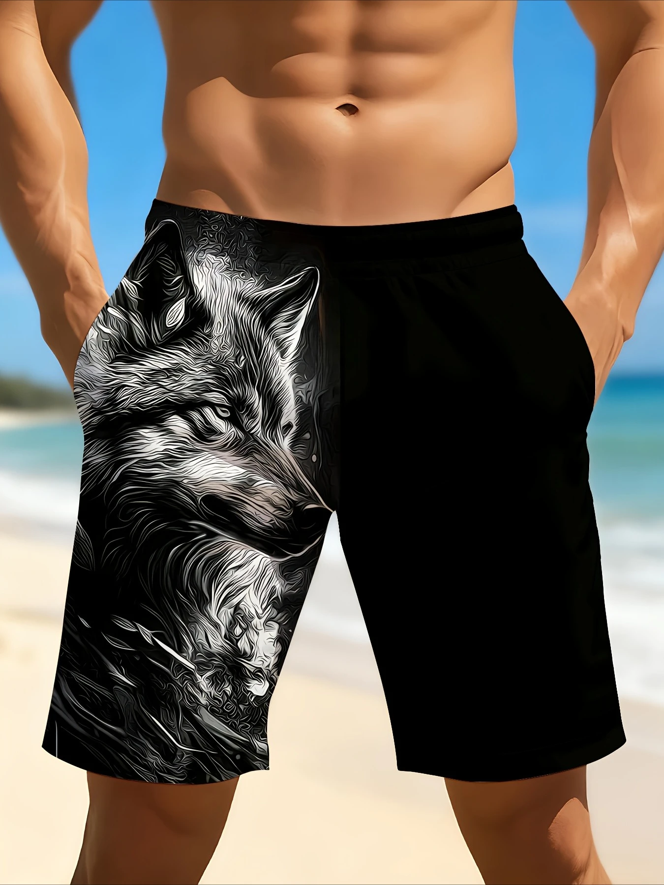 

New 3D Printed Cool Wolf Pattern Shorts for Men's Summer Running Outdoor Sports and Leisure Breathable Shorts in Large Size