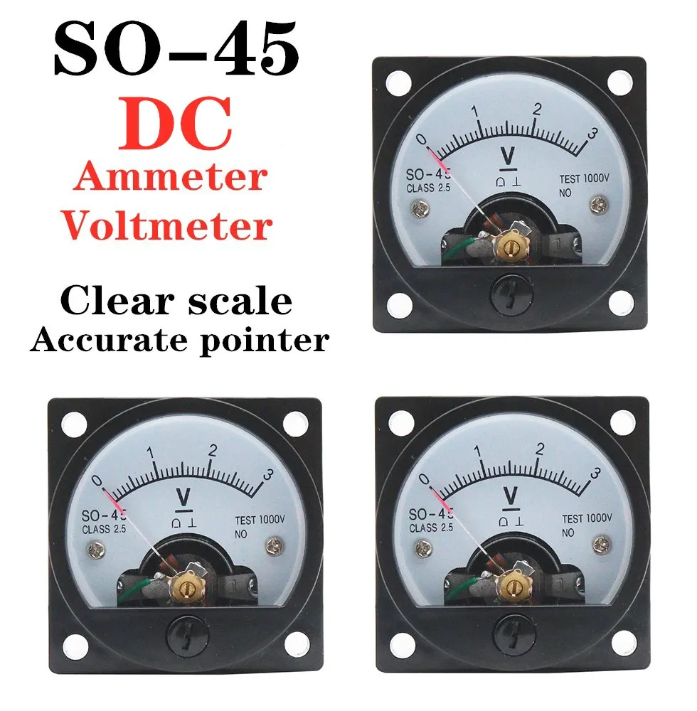 SO-45 DC Anlog Voltmeter 1V2V3V5V10V15V20V30V40V50V100V150V200V250V300V400V450V500V voltage panel meter