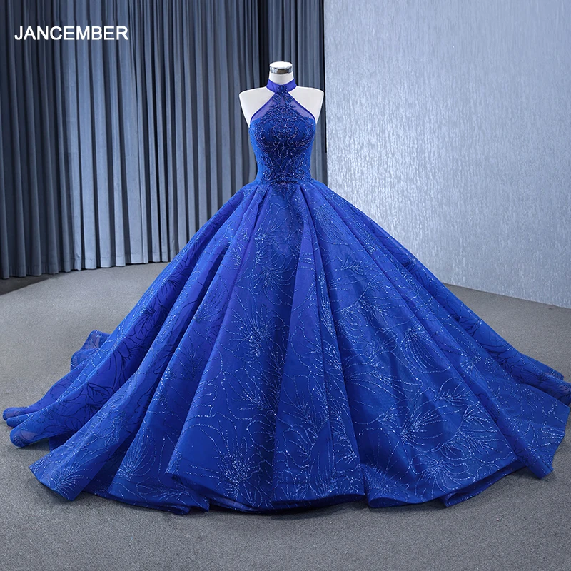 Jancember Romantic Popular Design Evening Dresses 2024 Ball Gown Halter Sleeveless Beading Lace Up فياتين سهرة فاخره RSM231144