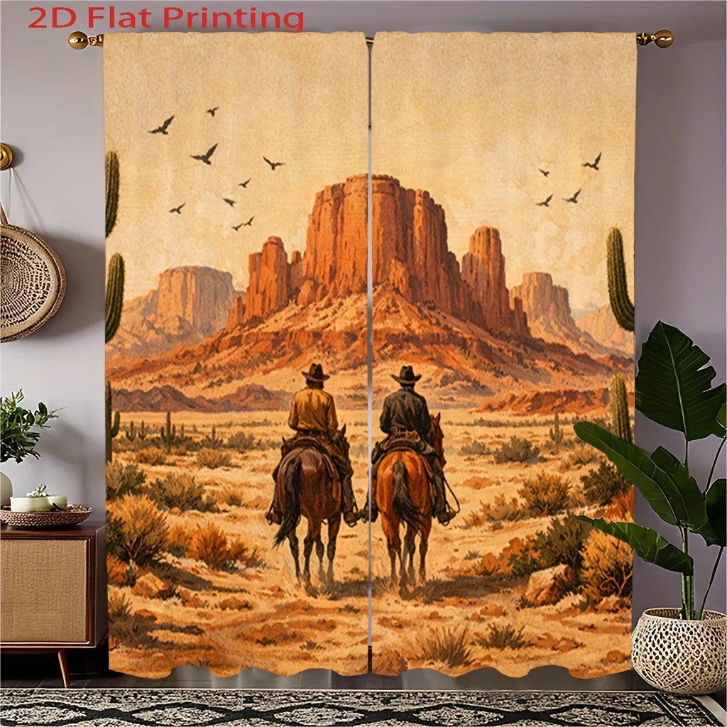 Western Cowboy Curtain, Desert Monument Valley Print Drapes, Horse Riding Window Curtains, Rustic Home Decor, Multiple Sizes