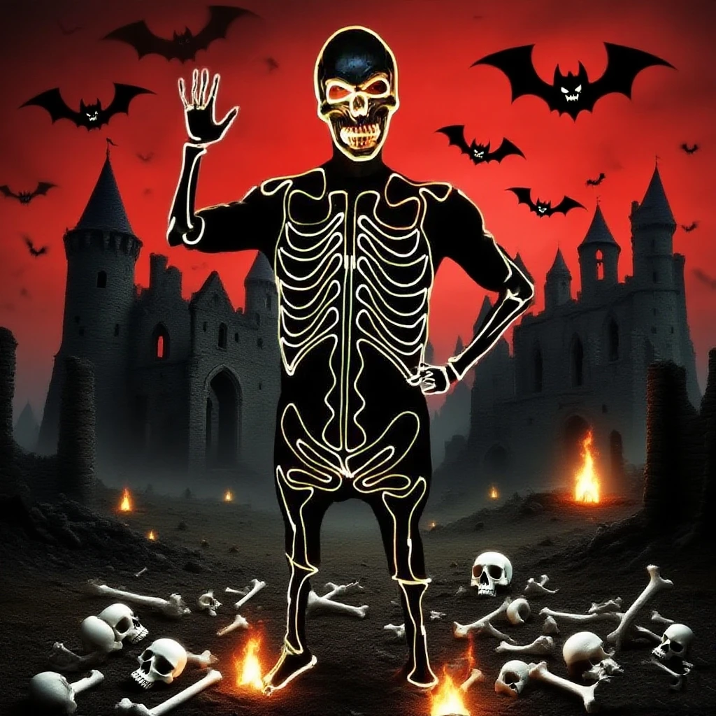 

LED Skeleton Costume for Adults Men Light Up Glowing Halloween Jumpsuit Fiber Optic Full Body Suit Party Cosplay (USB Powered)