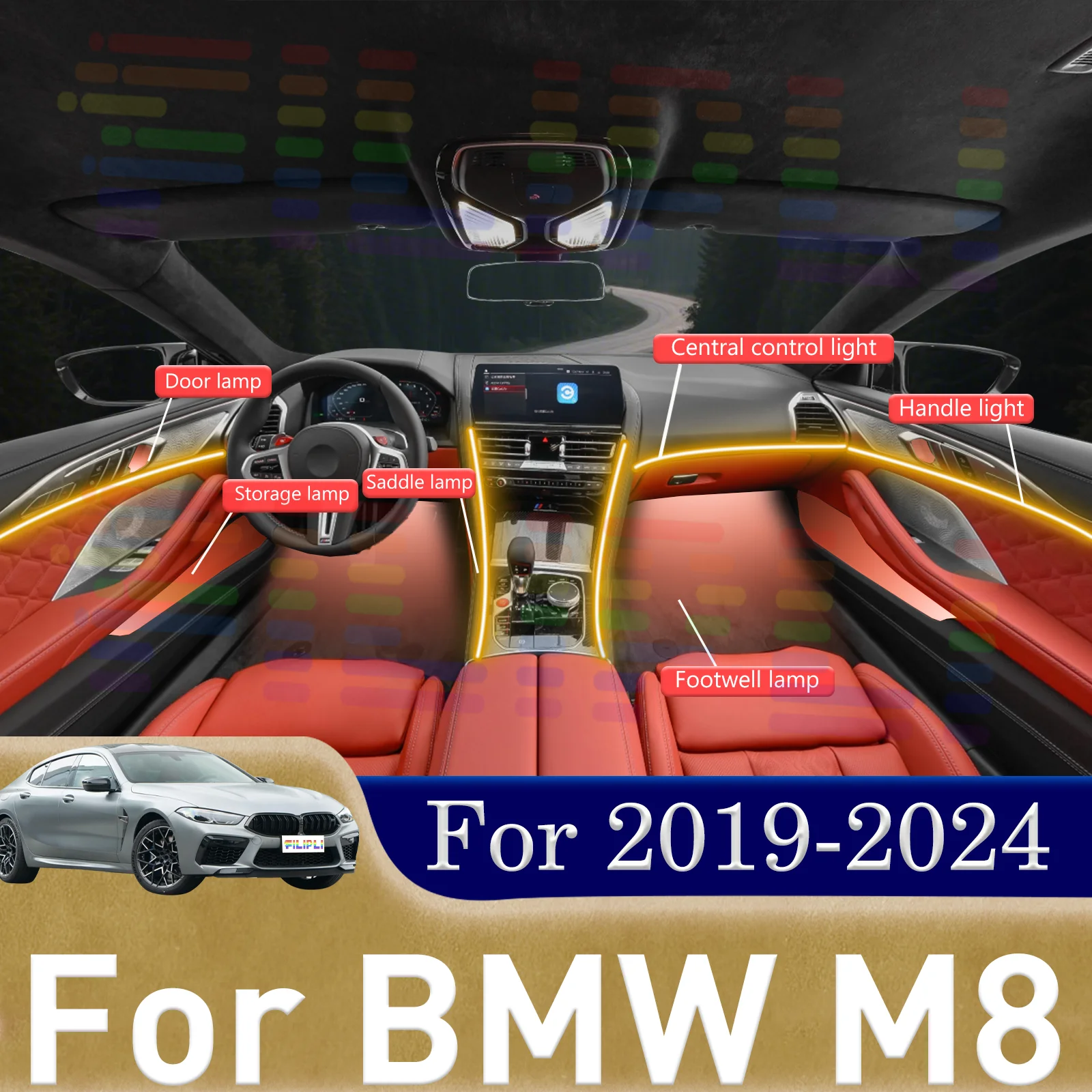 

For BMW M8 F91 F92 F93 Innovative Plug and Play Hidden LED Light Strips for Cars with Advanced Music Sync