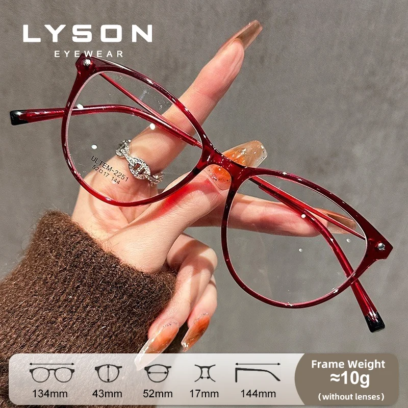 

LYSON Women Cat Eye Reading Glasses Versatile TR90 Blue Light Blocking Myopia Glasses Anti-Reflective Optical Eyeglasses Frame
