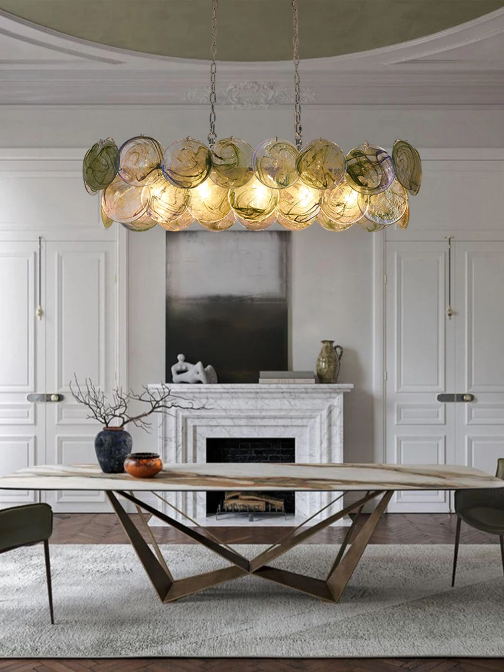 French Glass Art Dimmable LED Chandelier