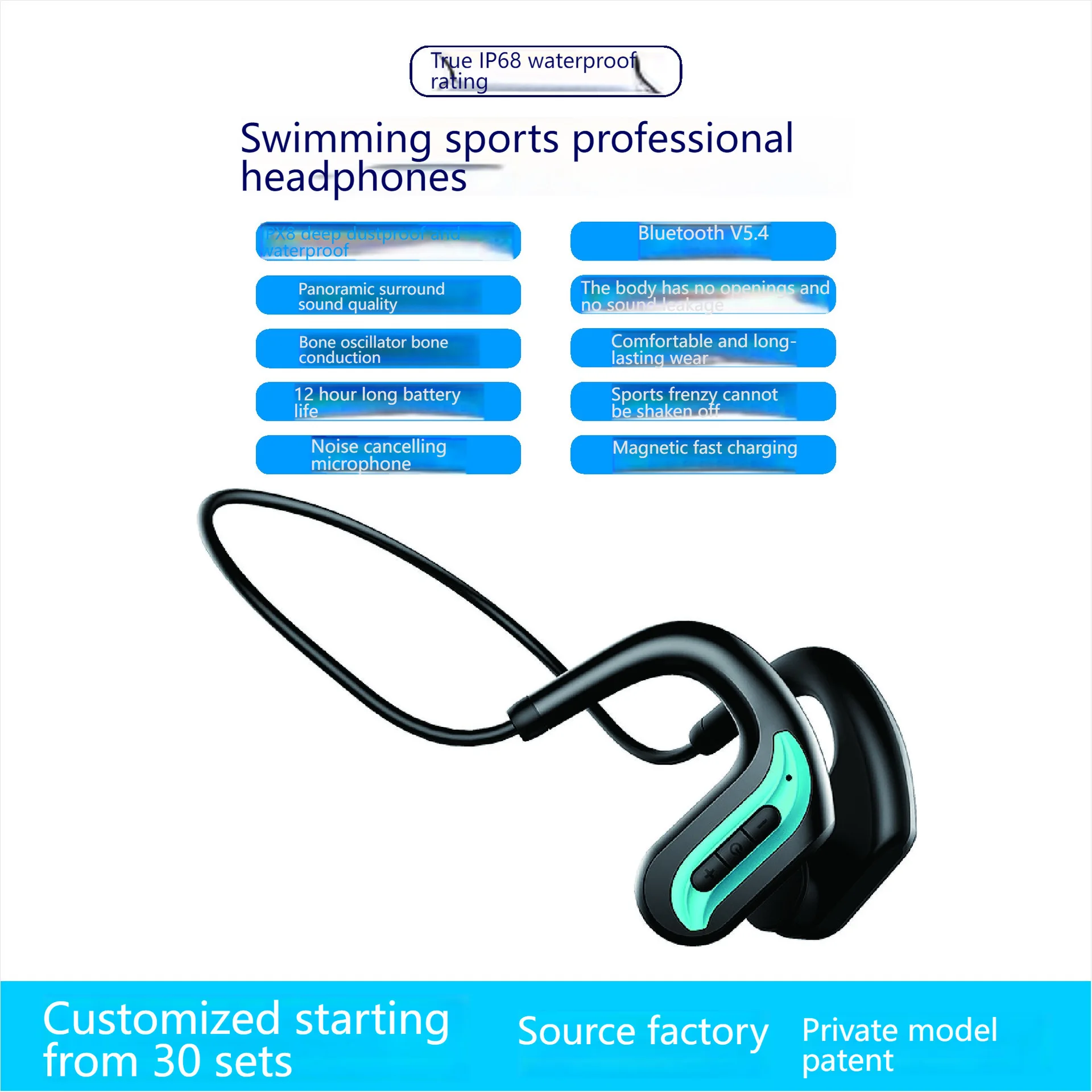 

New Bone Conduction Wireless Bluetooth Headphone Neckband IPX68 Waterproof Built-in 32G Storage Earphone For Running Swimming