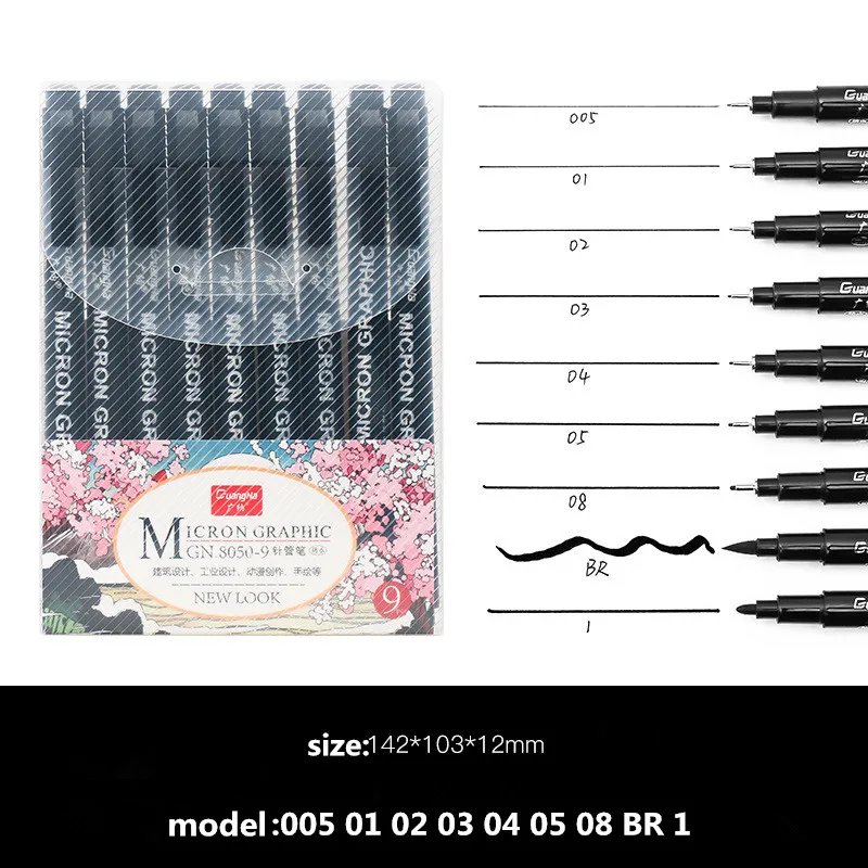 6/9Pcs Guangna Needle Pen Waterproof Thread Pen Clothing Edge Tracing Anime Design Hand Drawing Edge Drawing Pen Outline