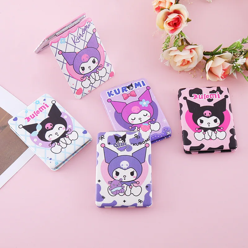 Sanrio Mirror Portable Small Mirror Kuromi Portable Folding Mirrors Double-Sided Pattern Makeup Gift for Girl