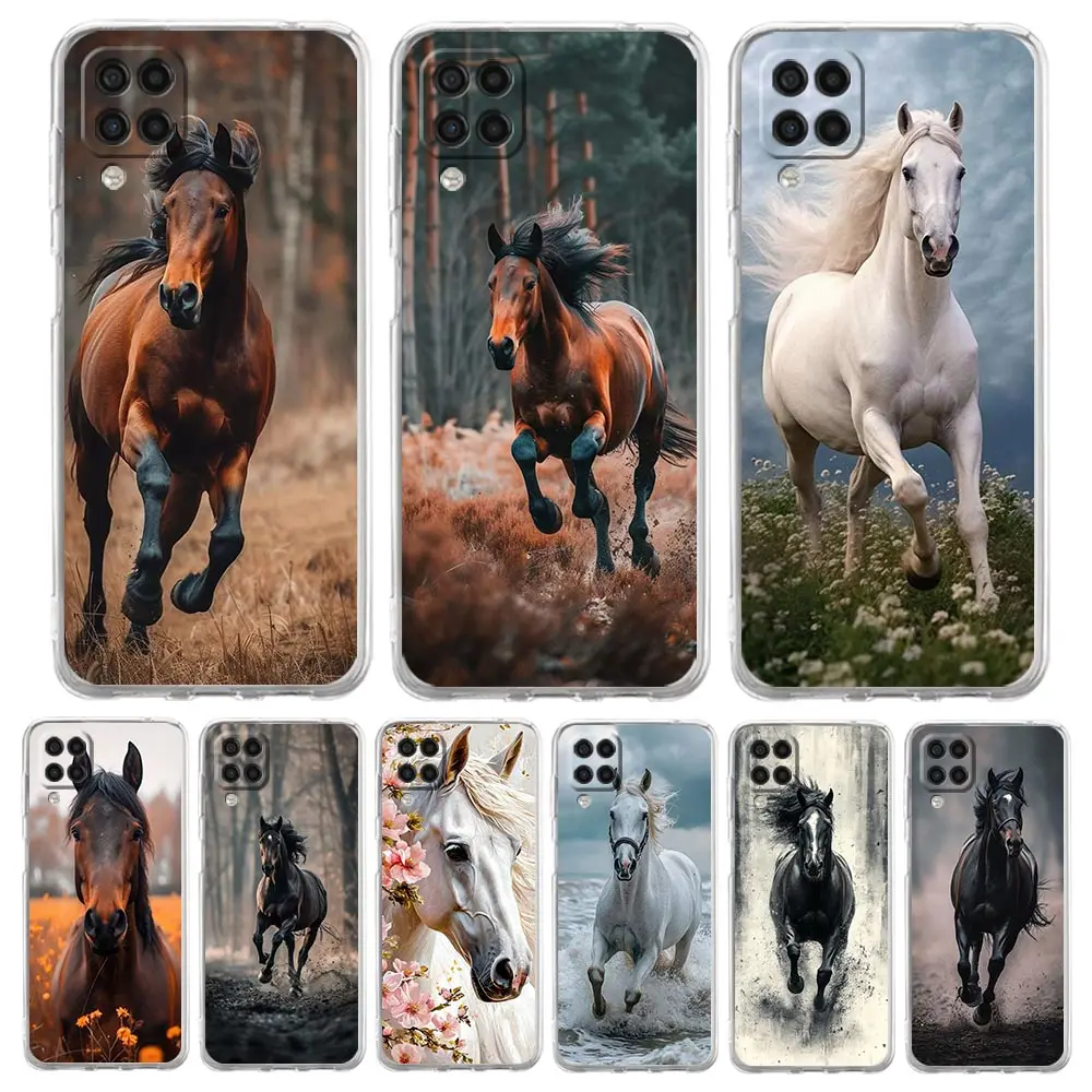 Capa de telefone para samsung a13 a33 a35 a55 a73 a53 a23 a51 a71 a21s a31 a41 a05s a03s a15 a25 5g capa preto branco cavalos galopando