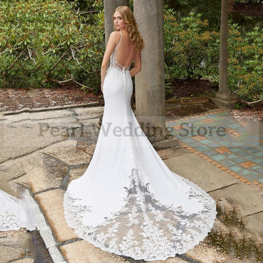 Pmwrun elegante Appliques abito da sposa Sexy Backless sirena di alta qualità spiaggia mare abiti da sposa personalizzabili