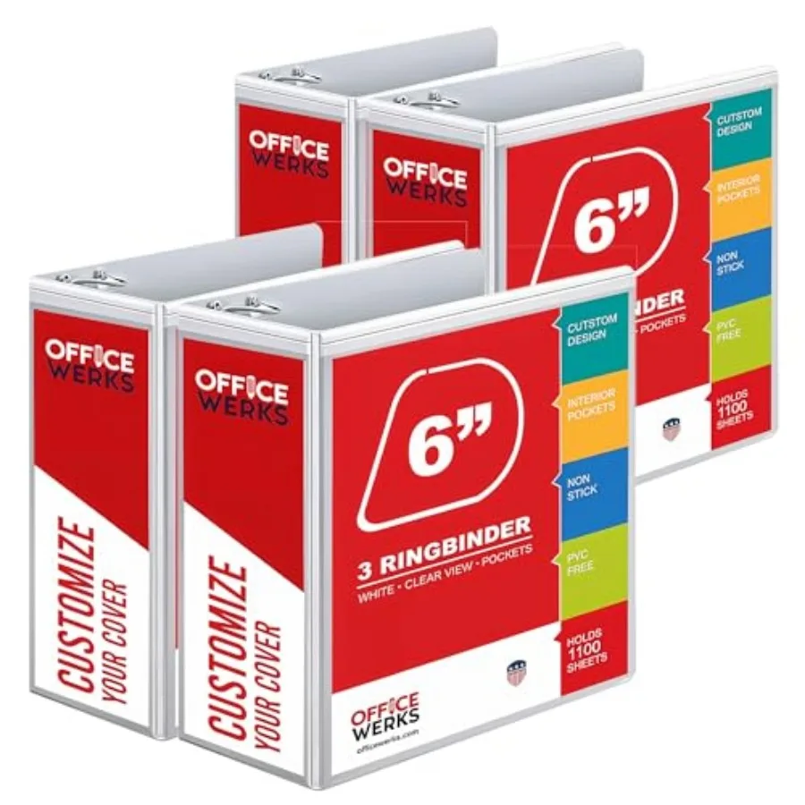 

Набор из 4 папок-скоросшивателей на 3 кольцах, 6 дюймов, с замком, угловые D-образные кольца, профессиональные, сверхпрочные, для хранения больших объемов, с карманами, подходят для формата 8,5 x