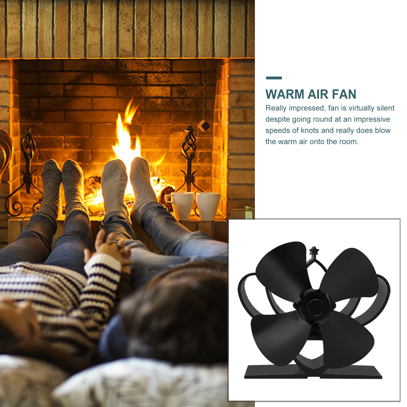 

1 шт., вентилятор для печи, тепловой вентилятор для камина, бесшумный вентилятор для дровяных угольных пеллет, эффективная циркуляция теплого воздуха, металл