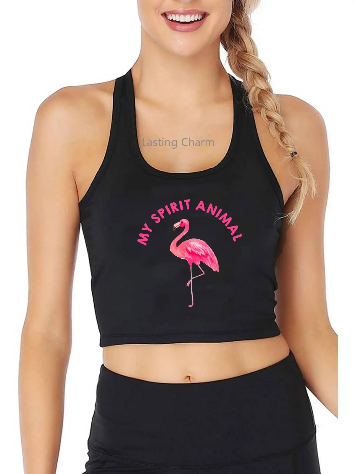 

Flamingo Spirit Animal Print Tank Top Cute Flamingo Lover Gym Yoga Sports Workout Crop Tops